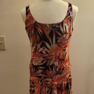 Floral red, black, and orange long line dress